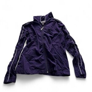 🟣FUDA YOGA WEAR: Women’s petite M, purple zip-up hooded jacket, preowned🟣